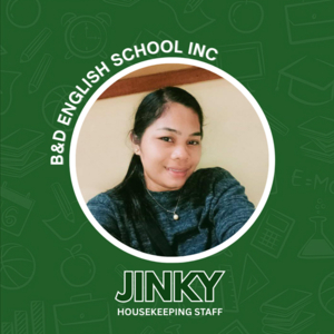 B&D English Schoolの清掃スタッフJinky。日本人留学生が快適に過ごせるよう、ドミトリーの清潔な環境維持を徹底。